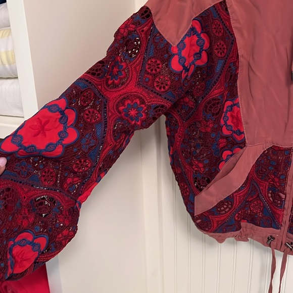 Free People Embroidered Crochet Lace Magpie Oversize Lacey Rose Pink Jacket - Picture 4 of 6